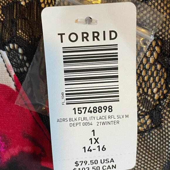 🌸 NWT Maxi dress floral black lace with ruffle sleeves TORRID 1, 1X, XL, 16 - Picture 7 of 7